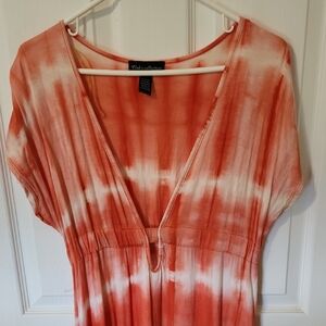 Orange and White V-Neck Dolman Sleeve Maxi Dress